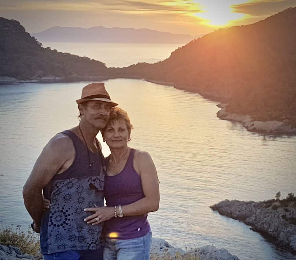 Couple on St Nicolas Island at sunset Lycian Coast