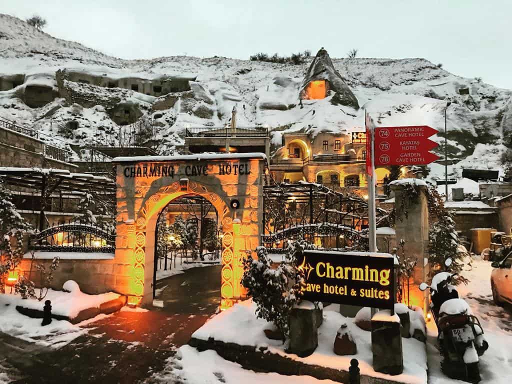 Cappadocia Cave Hotel covered with snow