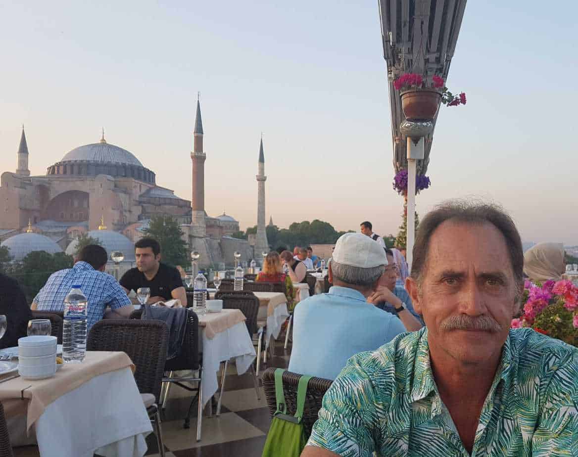 people Rooftop restaurant Istanbul sunset