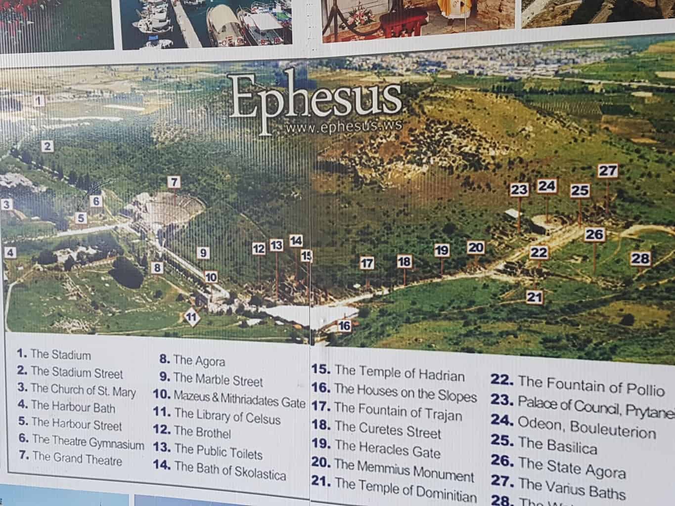 The layout of Ephesus on an Ancient Ephesus map