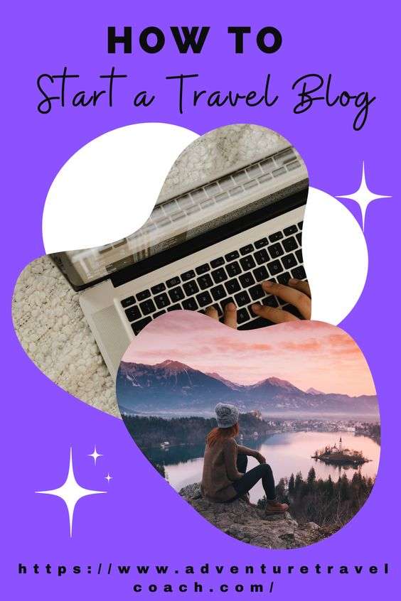 Female Traveller who sits on a mountain overlooking nature below and thing of Blogging on her Laptop.