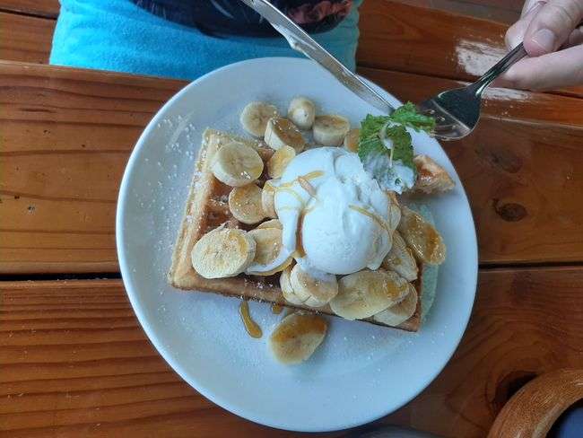 The Best Banana, ice cream and syrup waffle made by Waffle House in Ramsgate