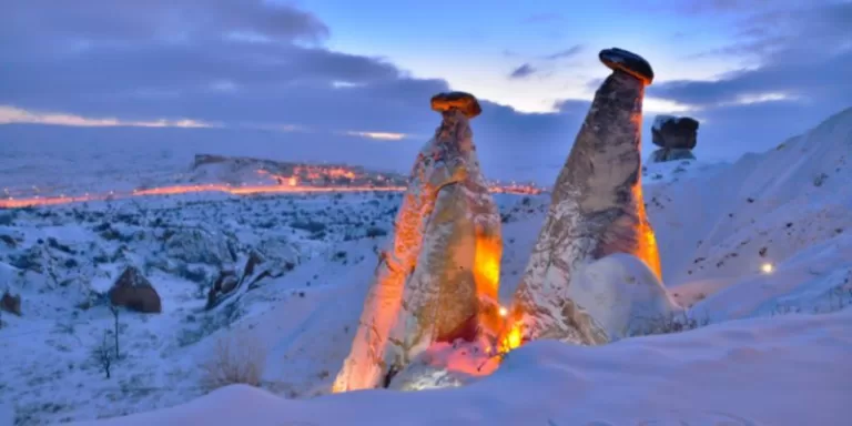 snow on Caves and mountains Cappadocia winter