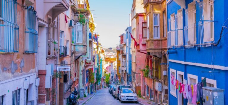 Colourful buildings in the historic neighborhood Balat in Istanbul, Turkey,