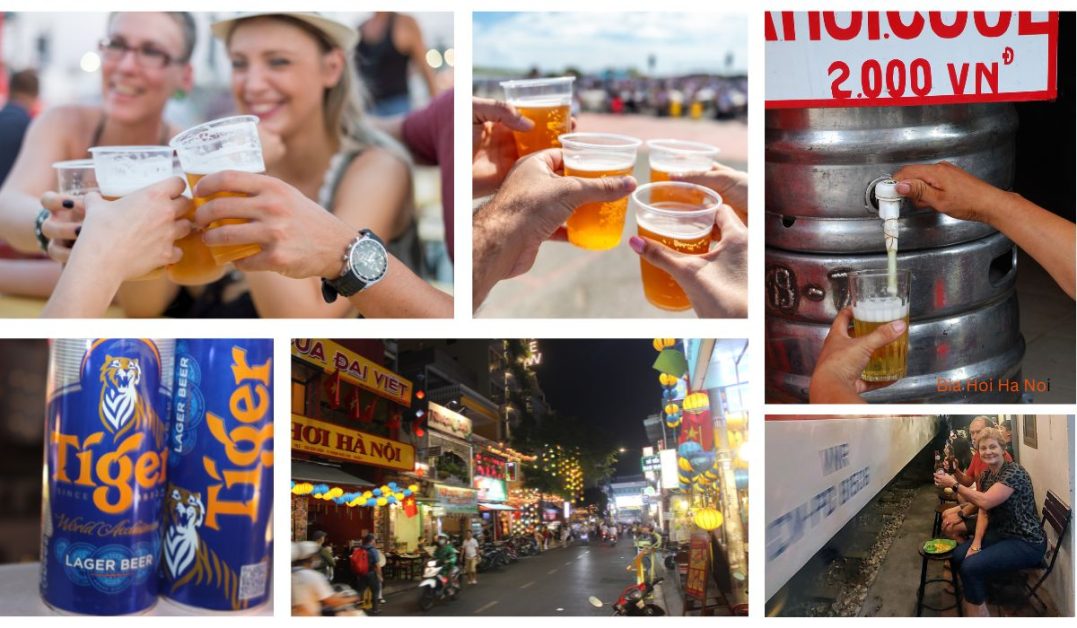 People enjoying Bia Hoi Ha Noi Beer Hanoi in Beer St Hanoi